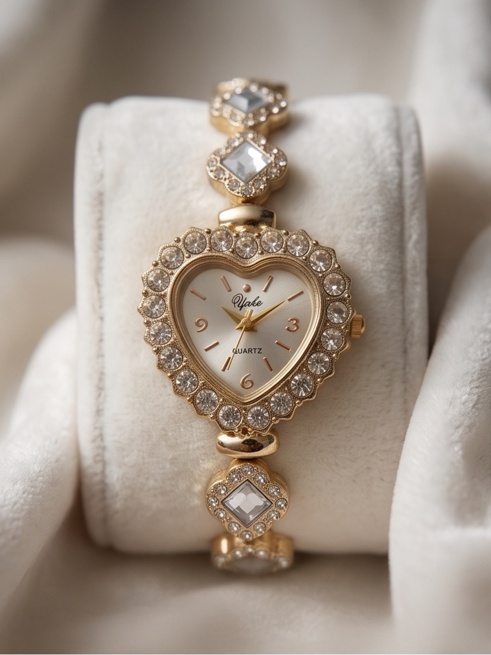 Gold Heart & Crystal Rhinestone Dress Watch (7.5 Inches)